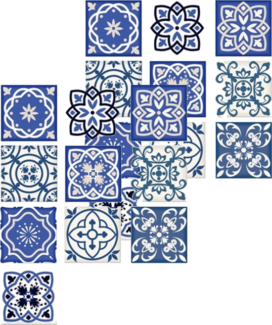 INS 歐風系列 花磚壁貼 10片組, 藍色, 2組