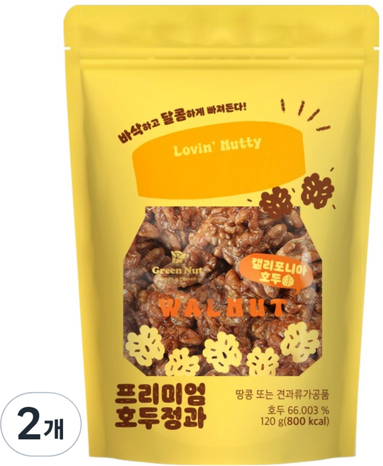 그린너트 바삭바삭 달콤한 프리미엄 호두정과, 2개, 120g