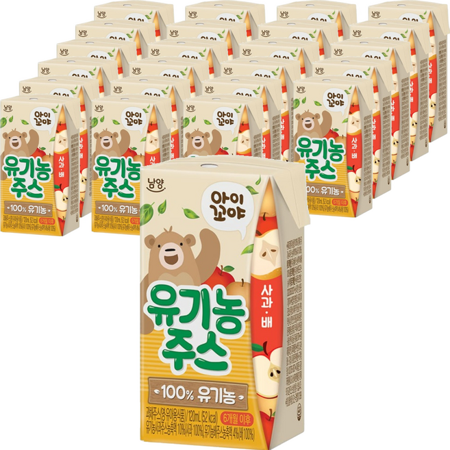 아이꼬야 유기농 주스, 혼합맛(사과/배), 120ml, 24개