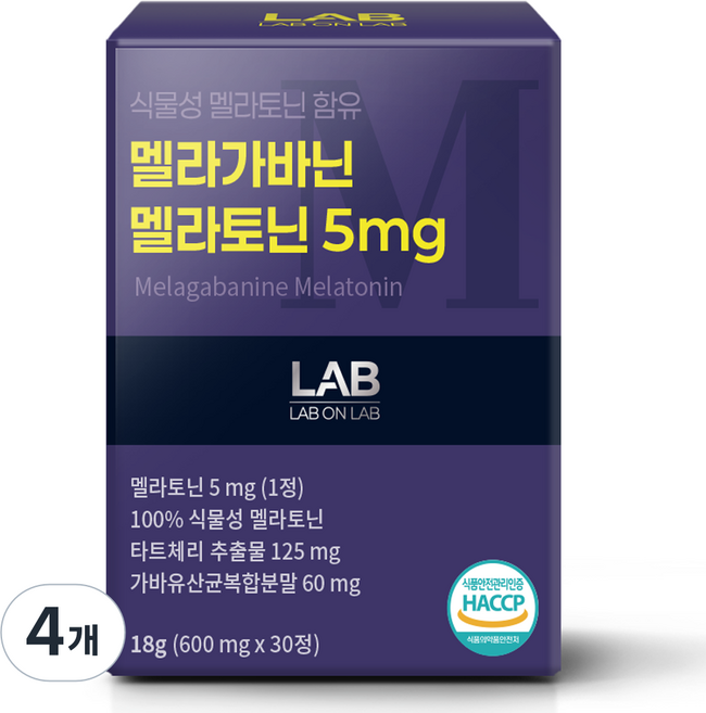 랩온랩 정품 식물성 멜라토닌 함유 멜라가바닌 멜라토닌 5mg, 30정, 4개