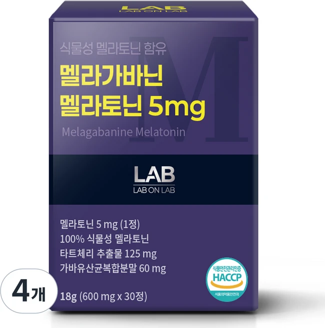 랩온랩 정품 식물성 멜라토닌 함유 멜라가바닌 멜라토닌 5mg, 30정, 4개 - 쿠팡