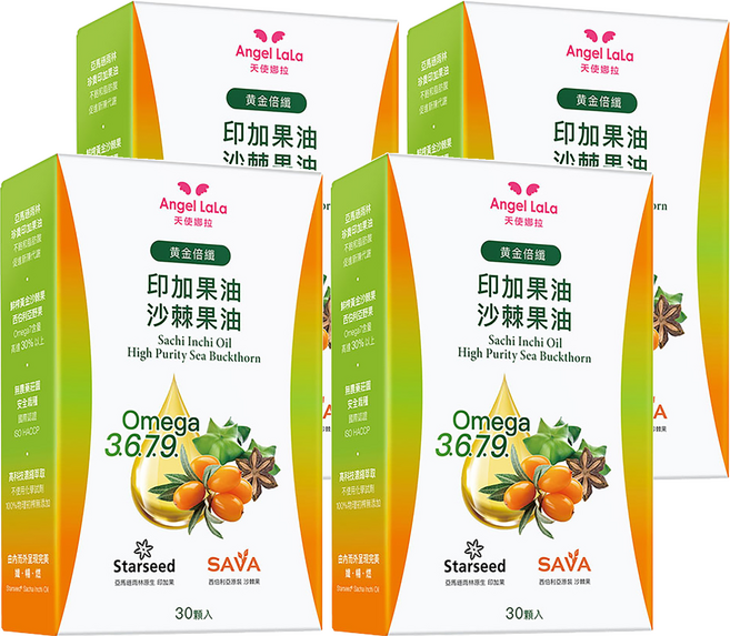 Angel LaLa 天使娜拉 黃金倍纖 印加果油 + 沙棘果油, 700mg, 30顆, 4盒