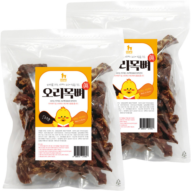 웁스 반려견용 영양간식, 오리, 500g, 2개