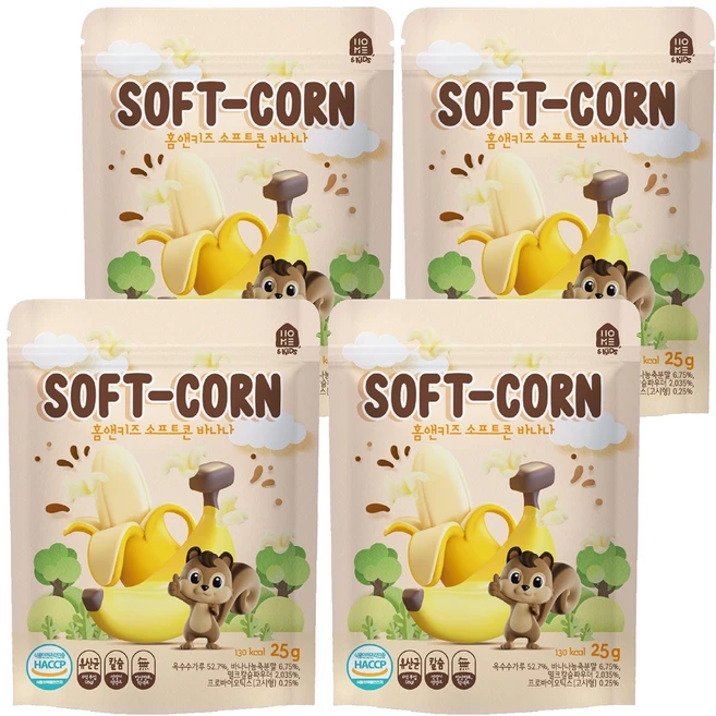 홈앤키즈 소프트콘 과자, 4개, 바나나, 25g - 쿠팡