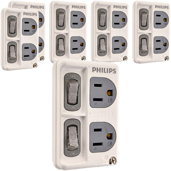 PHILIPS 飛利浦 台灣公司貨 節能開關 2開2插分接式插座 CHP3020W/96, 99mm, 白色, 6個