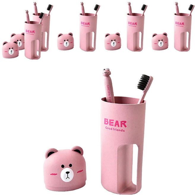 알럽홈 칫솔 베어컵 세트, 핑크, 6개