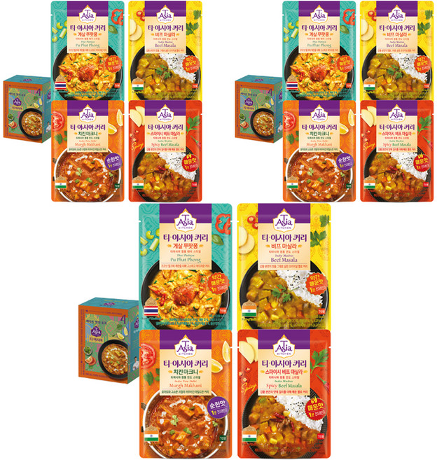 티아시아키친 치킨 마크니 커리 170g + 게살 푸팟퐁 커리 170g + 비프 마살라 커리 170g + 스파이시 비프 마살라 커리 170g 세트, 680g, 3세트