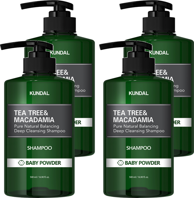 KUNDAL 昆黛爾 茶樹&澳洲堅果控油洗髮精 Baby Powder, 500ml, 4瓶
