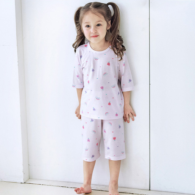 메이키즈 무형광 아동용 무지개튤립 7부모달 상하의 세트