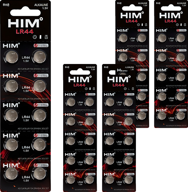 힘 알카라인 코인건전지 LR44, 10개입, 5개
