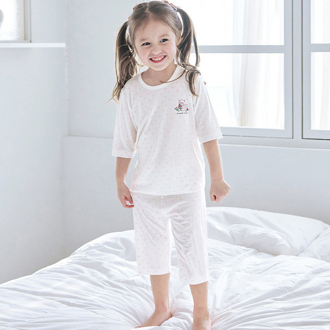 메이키즈 무형광 아동용 엔젤도트 7부모달 상하의 세트