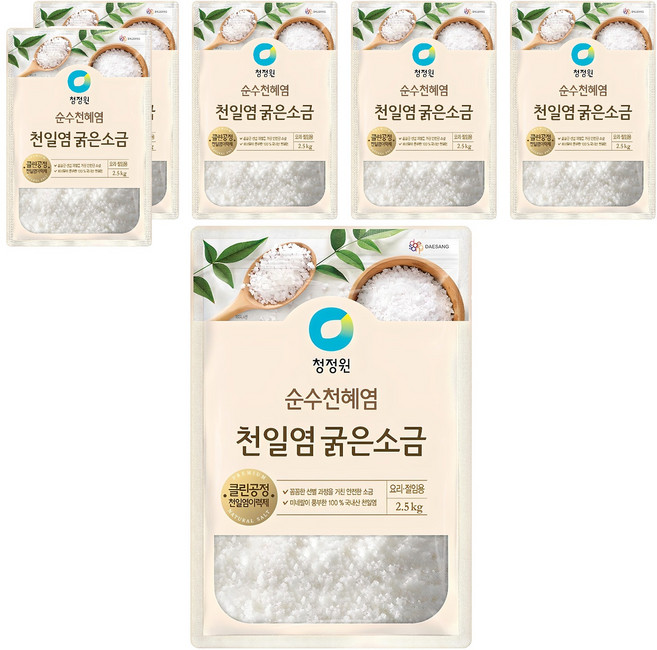 청정원 천일염 굵은소금, 2.5kg, 6개