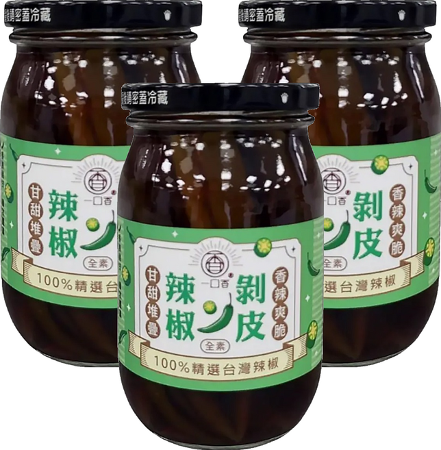 一口香 剝皮辣椒 麻油, 450g, 3罐