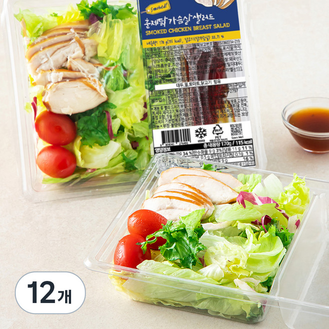 저스트그린 훈제 닭가슴살 샐러드, 170g, 12개