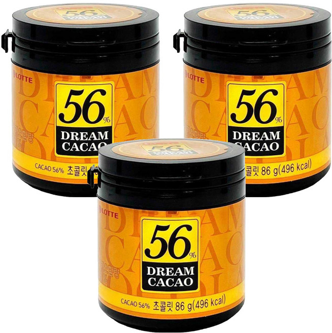 LOTTE 樂天 56% DREAM CACAO 骰子巧克力 86g 圓瓶隨手罐裝, 3罐