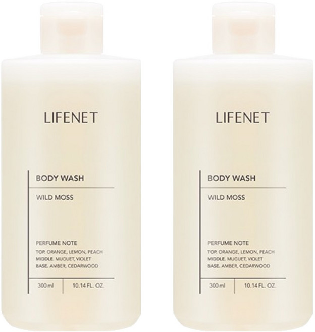 LIFENET 香氛沐浴露 Wild Moss 如漫步雨林中的清新草本香氣 弱酸性配方 含杏仁萃取物, 300ml, 2瓶