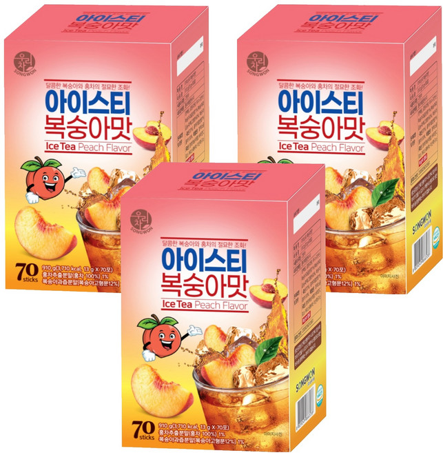 우리차 아이스티 복숭아 70p, 13g, 70개입, 3개