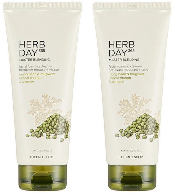 더페이스샵 허브데이 365 마스터블렌딩 페이셜 클렌징 폼 녹두, 170ml, 2개