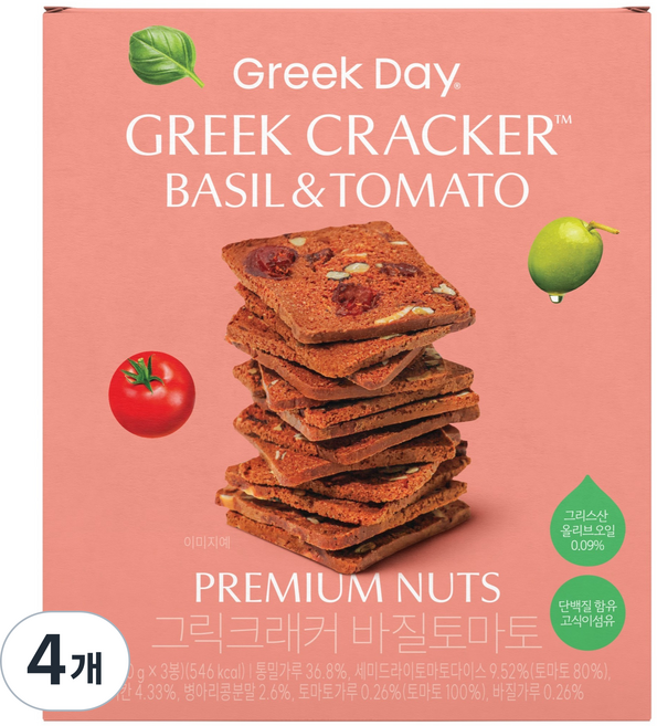 그릭데이 그릭크래커 바질토마토, 4개, 120g