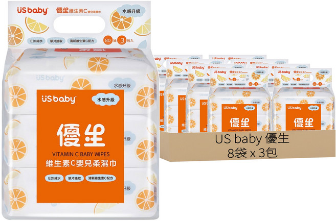 US baby 優生 維生素C嬰兒柔濕巾 清爽型, 80張, 24包