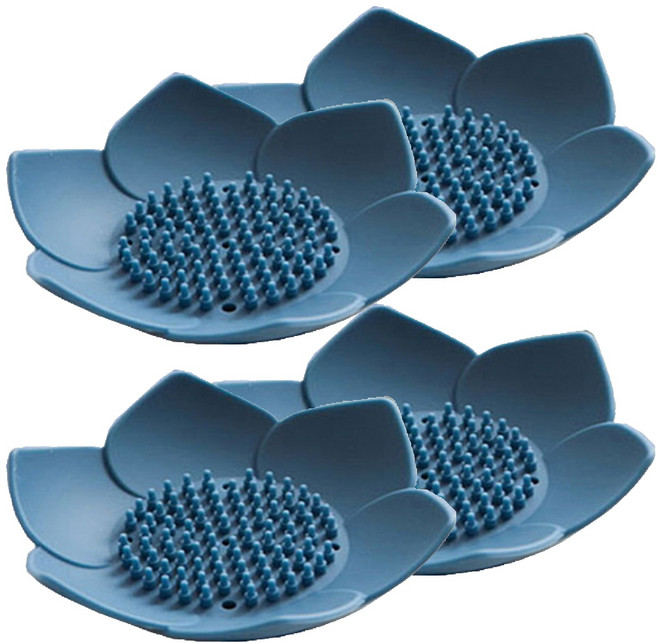 리버그린 플라워 실리콘 비누 받침, 블루, 4개