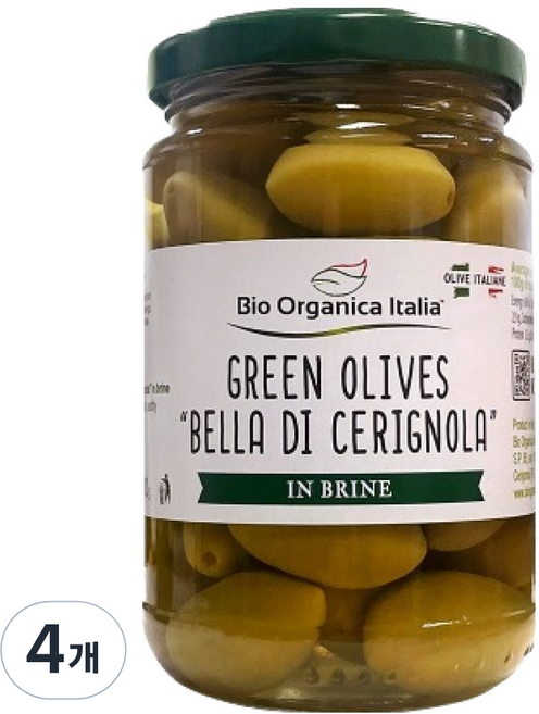 Bio Organica Italia Cerignola綠橄欖, 4個, 280g