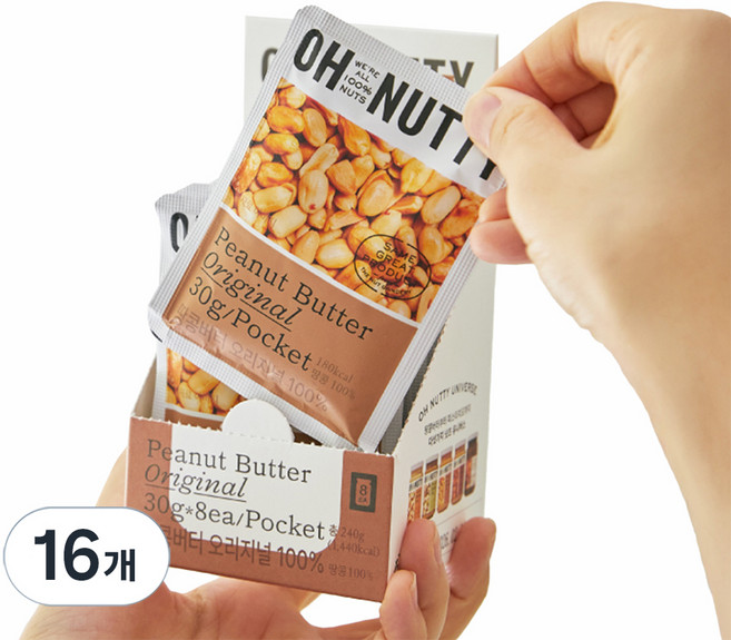 오넛티 포켓 땅콩버터 오리지널, 30g, 16개