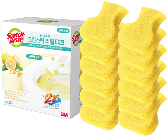 스카치브라이트 향기톡톡 크린스틱 플러스 변기 청소솔 리필 12p, 레몬, 1개