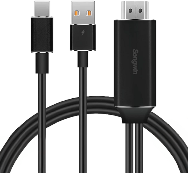 Songwin 尚之宇 Typc C to HDTV影音傳輸線 87g, 2m, 黑色, 1條