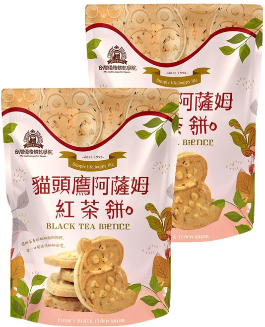 School of Cookie 台灣優格餅乾學院 貓頭鷹造型餅乾 阿薩姆紅茶, 180g, 2袋