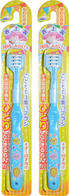 Annecy 어린이용 3면칫솔, 블루(동물), 1개입, 2개