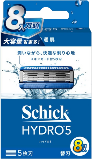 Schick 舒適牌 HYDRO 5 水次元5 刮鬍刀頭, 8入, 1盒