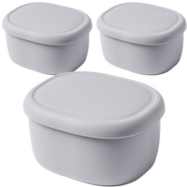 키친팩토리 파스텔 실리콘 라운드 밀폐용기 그레이, 3개, 200ml