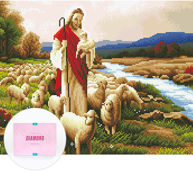 디클레어 액자 캔버스형 보석십자수 DIY 키트 40 x 50 cm, 예수와 어린 양, 1세트