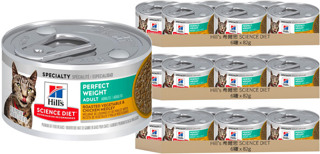 Hill's 希爾思 SCIENCE DIET 成貓 完美體重主食罐, 香烤雞肉佐時蔬, 82g, 18罐