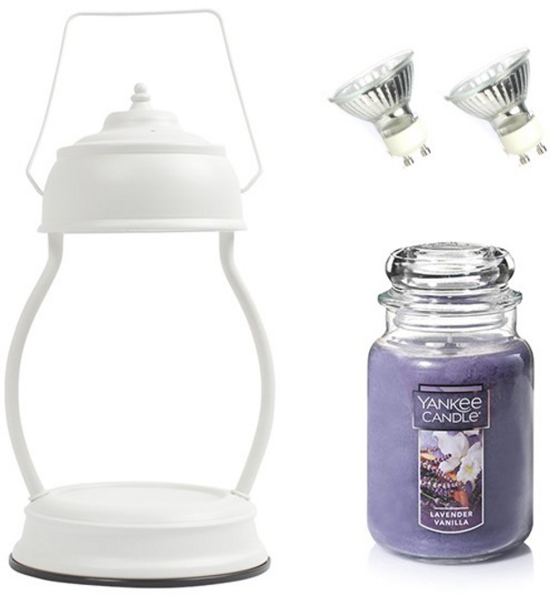 양키캔들 라지자 + 캔들워머 + 전구 2p 세트, 워머(퓨어화이트), 캔들(라벤더바닐라)