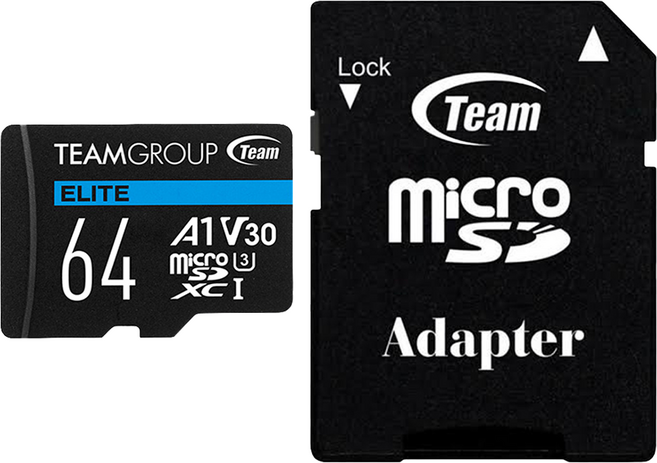 TEAMGROUP 十銓 4K專用高速記憶卡 MicroSDXC 64G UHS-I U3 ELITE A1 含轉卡, 64GB, 1個