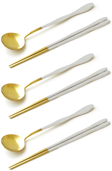 테이블아트 국산 웨이브 티타늄 투톤 수저 3벌세트, 1세트, 숟가락 3p + 젓가락 3p