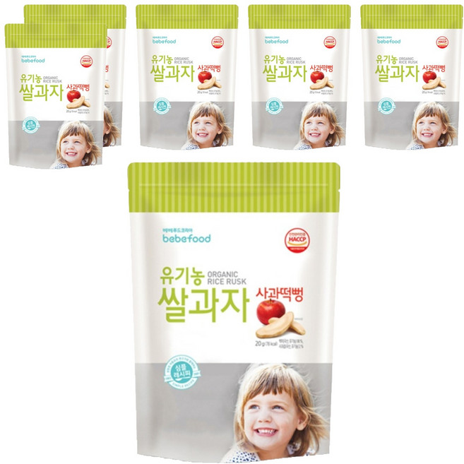베베푸드 유기농 쌀과자 떡뻥, 사과, 20g, 6개