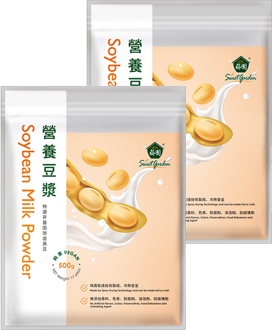 薌園 營養豆漿熟粉 純素 即食 冷熱皆宜 非基因改造黃豆, 500g, 2包