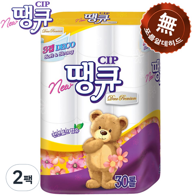 땡큐 뉴 롤 데코 천연펄프 3겹 화장지, 15m, 30개입, 2개