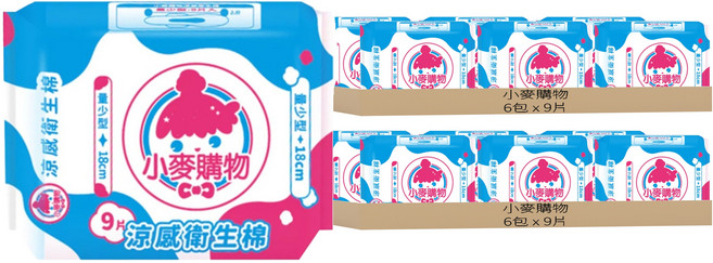 小麥購物 S000涼感衛生棉 32g, 量少型(18cm), 9片, 12包