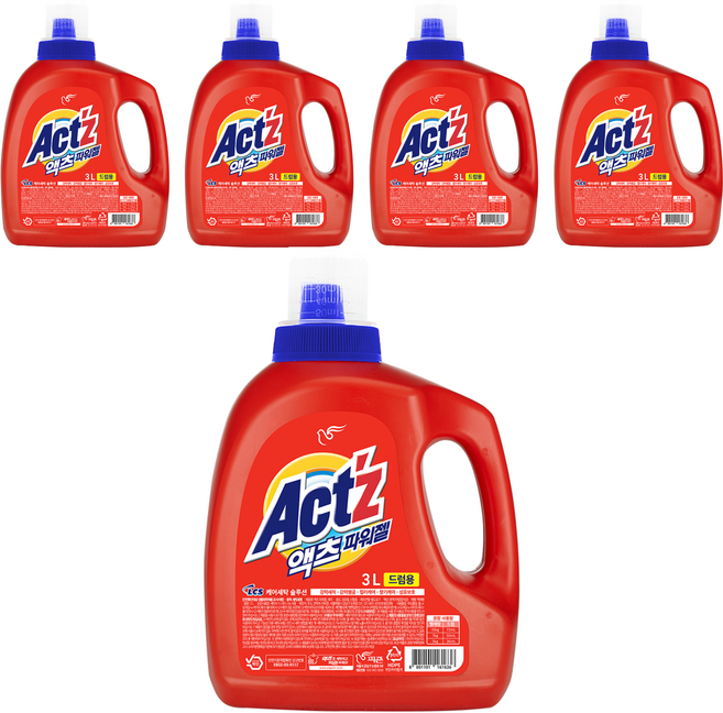 액츠 파워젤 드럼용 액상세제 본품, 3L, 5개