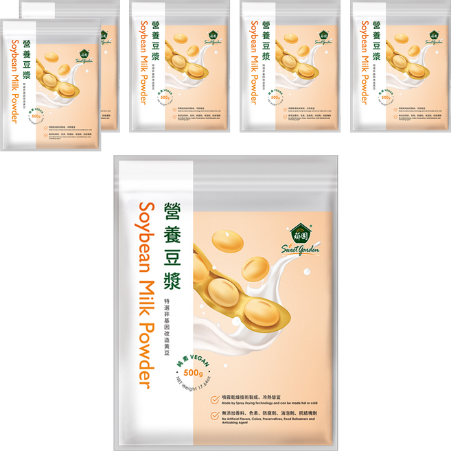 薌園 營養豆漿熟粉 純素 即食 冷熱皆宜 非基因改造黃豆, 500g, 6包