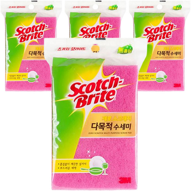 스카치브라이트 제로스크래치 다목적 수세미, 1개입, 4개