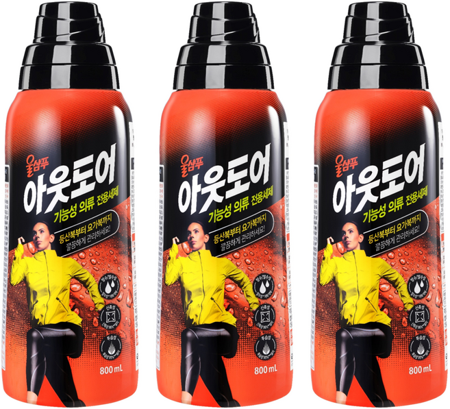 울샴푸 아웃도어 기능성의류 전용세제 본품, 800ml, 3개