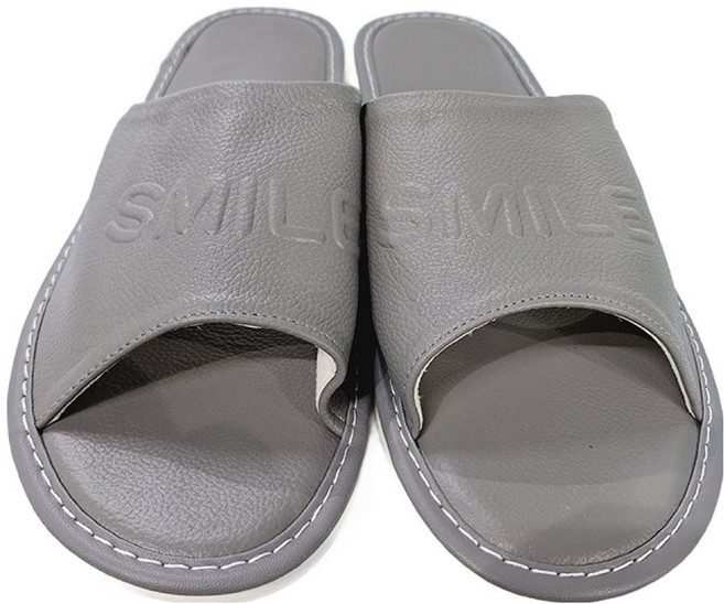 真皮頭層牛皮SMILE防滑室內拖鞋 LS08, 灰色, 1雙