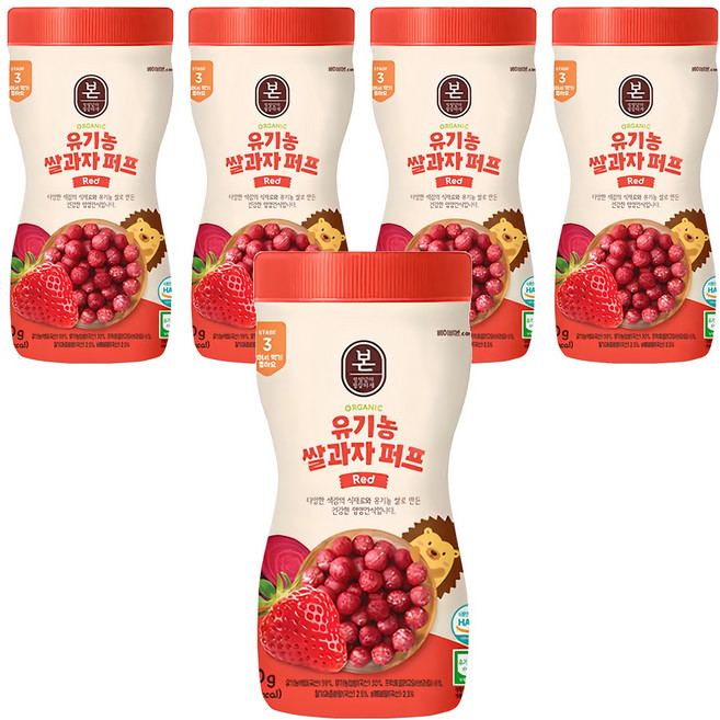 Baby Bonjuk 泡芙米餅, 草莓風味, 50g, 5瓶