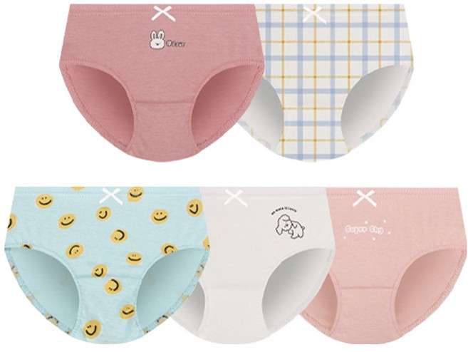 엠알키즈 여아용 슈퍼샤이 무형광 순면 학생 삼각팬티 5종 세트
