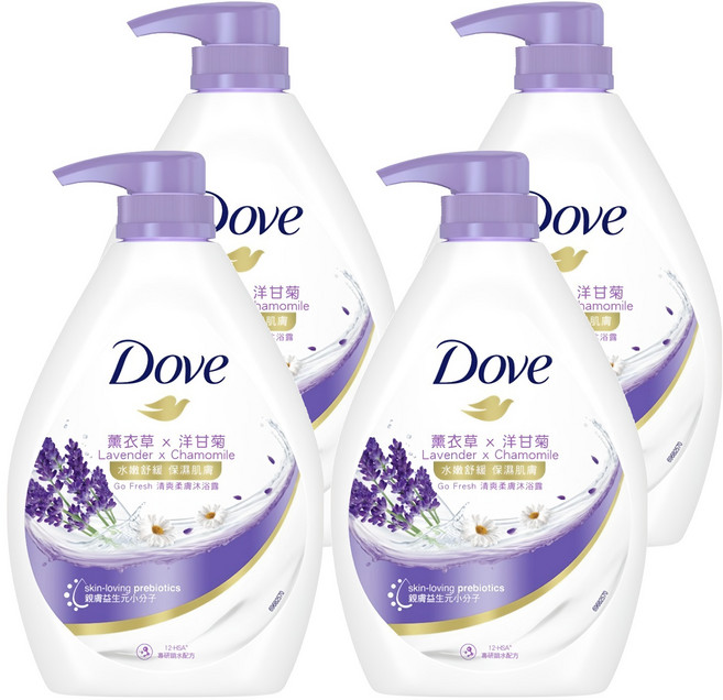 Dove 多芬 Go Fresh 清爽柔膚舒緩沐浴露 薰衣草 + 洋甘菊, 900g, 4瓶